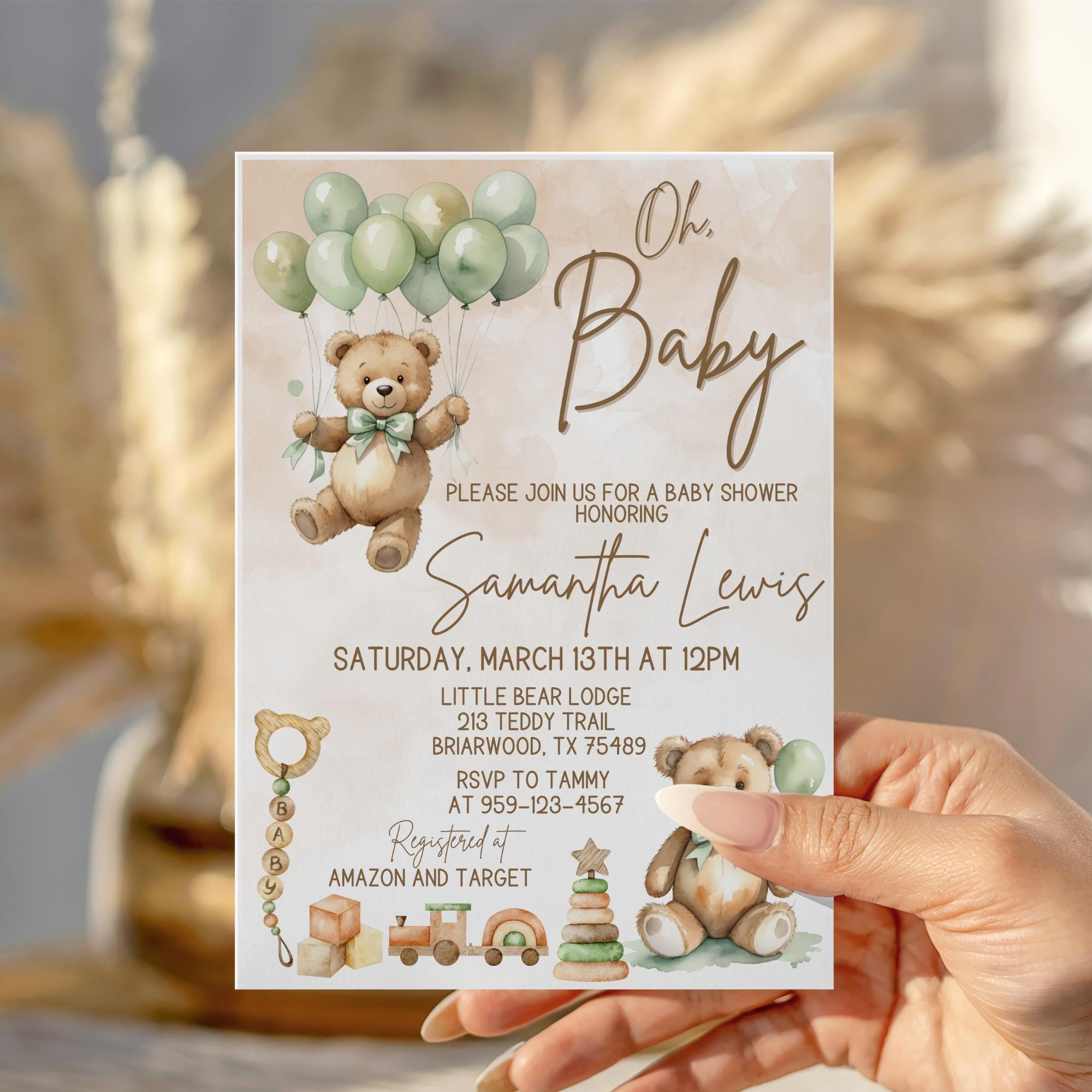 Gender Neutral Teddy Bear Baby Shower Invitation | We Can Bearly Wait ...