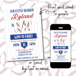 Half Birthday Baseball Invitation, Boy Baseball 1/2 Birthday Invite, 6 Month Baby Boy Birthday Invitation, Half Way to One Editable Download