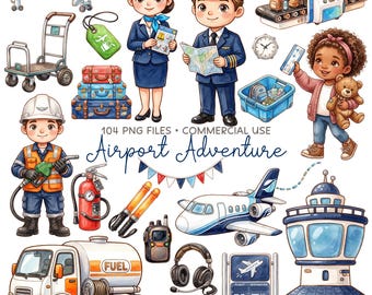 Airport Clipart, Airplane Clip Art, Pilot PNG, Travel Graphics, Adventure Awaits Birthday Party, Commercial Use