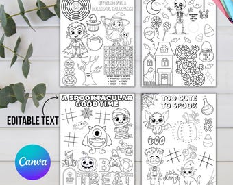 Kids Coloring Pages for Halloween, Fun Halloween Activity Sheets, Editable Coloring Pack for Children, Halloween Coloring Printables