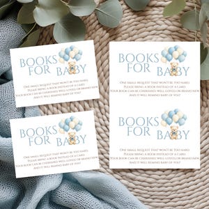 Livres pour bébé, jeu de cartes pour baby shower ours bleu, apportez un livre au lieu d'une carte, encart imprimable pour shower de garçon, thème ballon ours