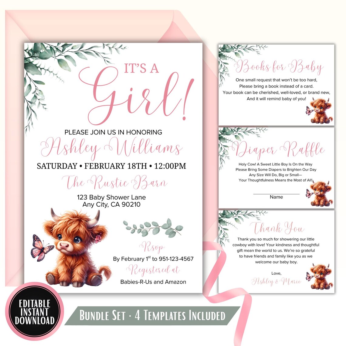 Cow Tickent R Highland Cow Diaper Raffle – Girl Baby Shower Game Sign & Tickets ...