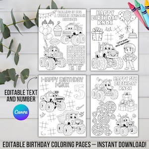 Monster Truck Coloring Pages | ZoomCrew™ Printable Monster Truck Activity | Kids Party Favor Coloring Pages | Editable Digital Download,