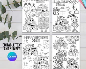 Monster Truck Coloring Pages | Editable Kids Party Activity Sheets, Printable Digital Download