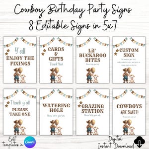 Cowboy Birthday Food Signs, Editable 5x7 Cowboy Party Favor Signs, Cowboy Rodeo Birthday Party Decor, Wild West Table Decor Instant Download