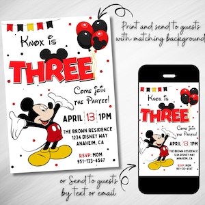 EDITABLE Mickey Mouse 3rd Birthday Party Invitation, Mickey Cartoon Birthday Theme, Disney Mickey Party Decorations,  MM1 INSTANT DOWNLOAD