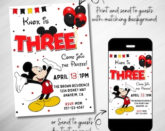 EDITABLE Mickey Mouse 3rd Birthday Party Invitation, Mickey Cartoon Birthday Theme, Disney Mickey Party Decorations,  MM1 INSTANT DOWNLOAD