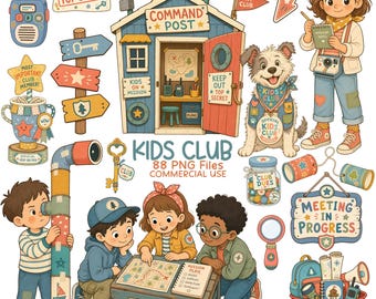 Kids Adventure Clipart, Kids Clubhouse PNG, Friendship Graphics, Summer Camp, Commercial Use