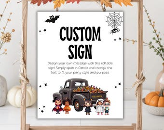 Editable Custom Halloween Party Sign, Printable Halloween Costume Kids Birthday, Trick or Treat Spooky Party Decor Instant Download Template