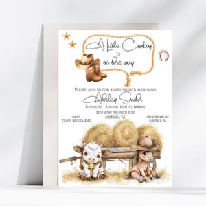 Invito per baby shower a tema cowboy, cowboy da rodeo, selvaggio West, un piccolo cowboy è in arrivo, tema cowboy con corda western, DOWNLOAD IMMEDIATO MODIFICABILE