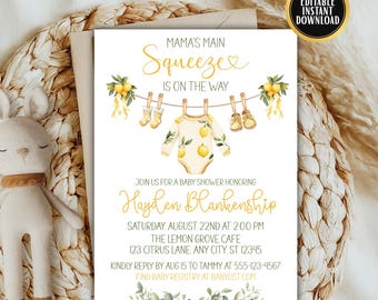 Lemon Baby Shower Invitation: Citrus Editable Printable Template – Mama’s Main Squeeze (Instant Download)