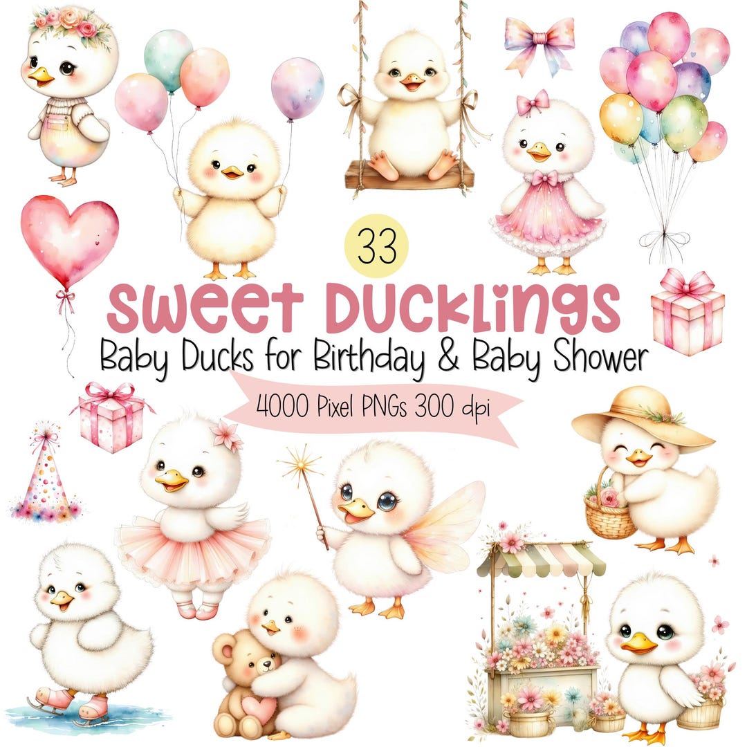 Girl Duck Clipart Bundle | Baby Shower & Birthday Pngs, Nursery Animal ...
