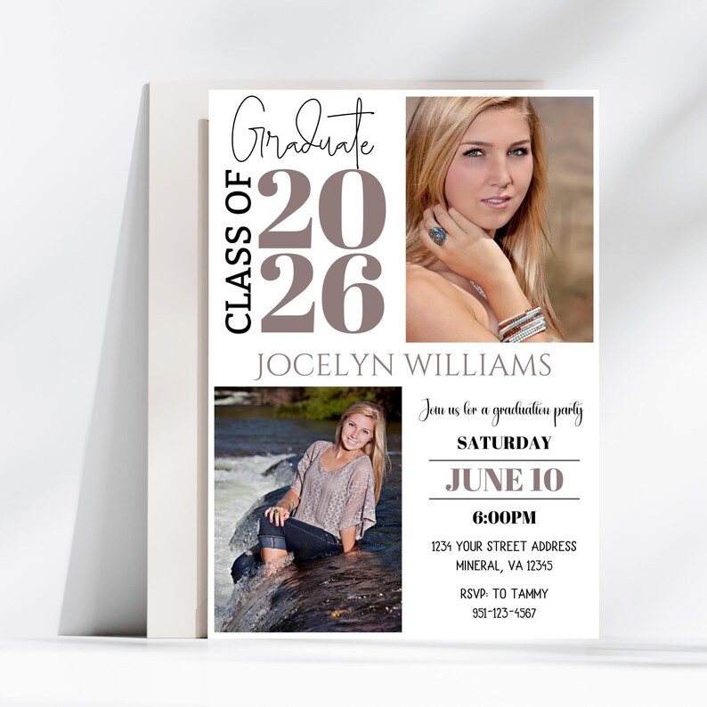 Graduation Invitation 2026, Editable Senior Photo Announcement, Modern Grad Invite Design, High School-College image 2