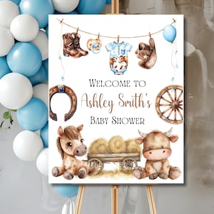 Cartello di benvenuto per baby shower Little Cowboy, Cowboy da rodeo, Far West, Un cowboy è in arrivo, Baby shower Western, cg01 Download immediato modificabile