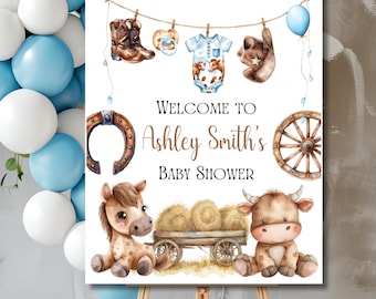 Little Cowboy Baby Shower Welcome Sign, Rodeo Cowboy, Wild West, A Cowboy is on the way, Western Baby Shower, cg01 Editable Instant Download