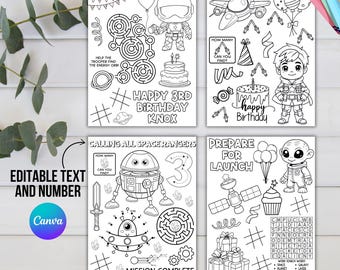 Galaxy Birthday Coloring Pages – Editable Space Ranger Activity Sheets, Sci-Fi Trooper Printable Download