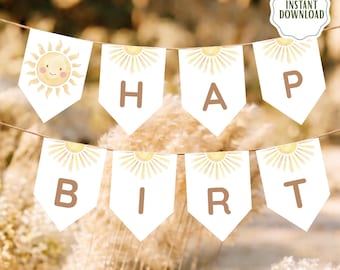 Sonnenschein alles Gute zum Geburtstag Banner Printable | Sonnenschein Party Dekor | Erste Reise um die Sonnengirlande