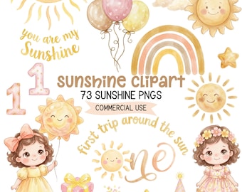 Clipart de bebé soleado, PNG de primer cumpleaños soleado, Gráficos neutrales para fiestas infantiles, Uso comercial, Descarga digital