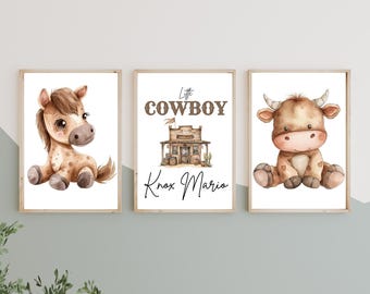 Liten cowboy barnrumstryck, västerländsk väggkonst för babyrum, Rodeo babyshowerdekor, redigerbar utskrivbar
