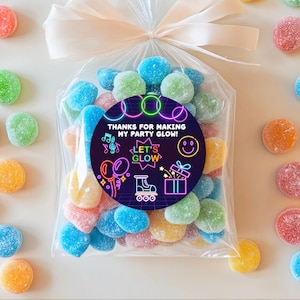 Glow Party Favor Tag | Neon Thank You Tag Printable | Let&#39;s Glow Theme Birthday Tags | Non Editable Glow Party Instant Download