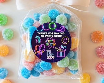 Neon Glow Party Favor Tags | Printable Birthday Thank You (Digital Download)