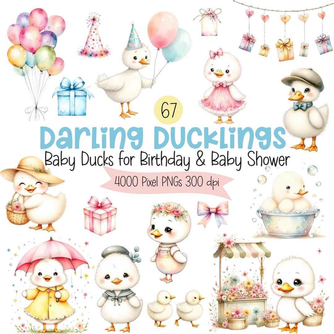 Duck Clipart Bundle: Watercolor Baby Shower, Birthday (PNG Digital ...