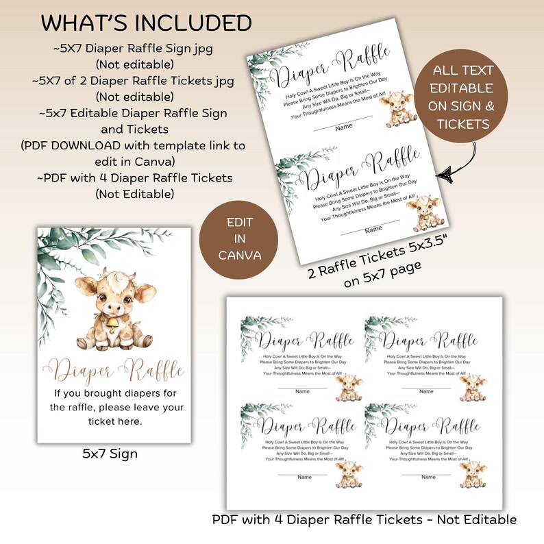 Cow Tickent R Editable Holy Cow Baby Shower Diaper Raffle Sign-tickets , Boy Highland ...