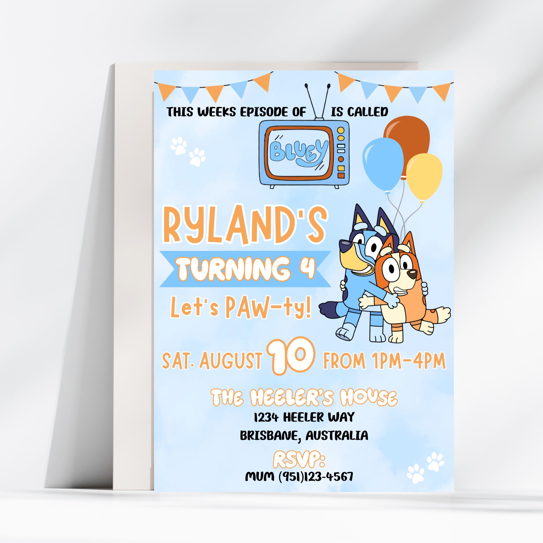 Ryland's Turning 4 Bluey Invite