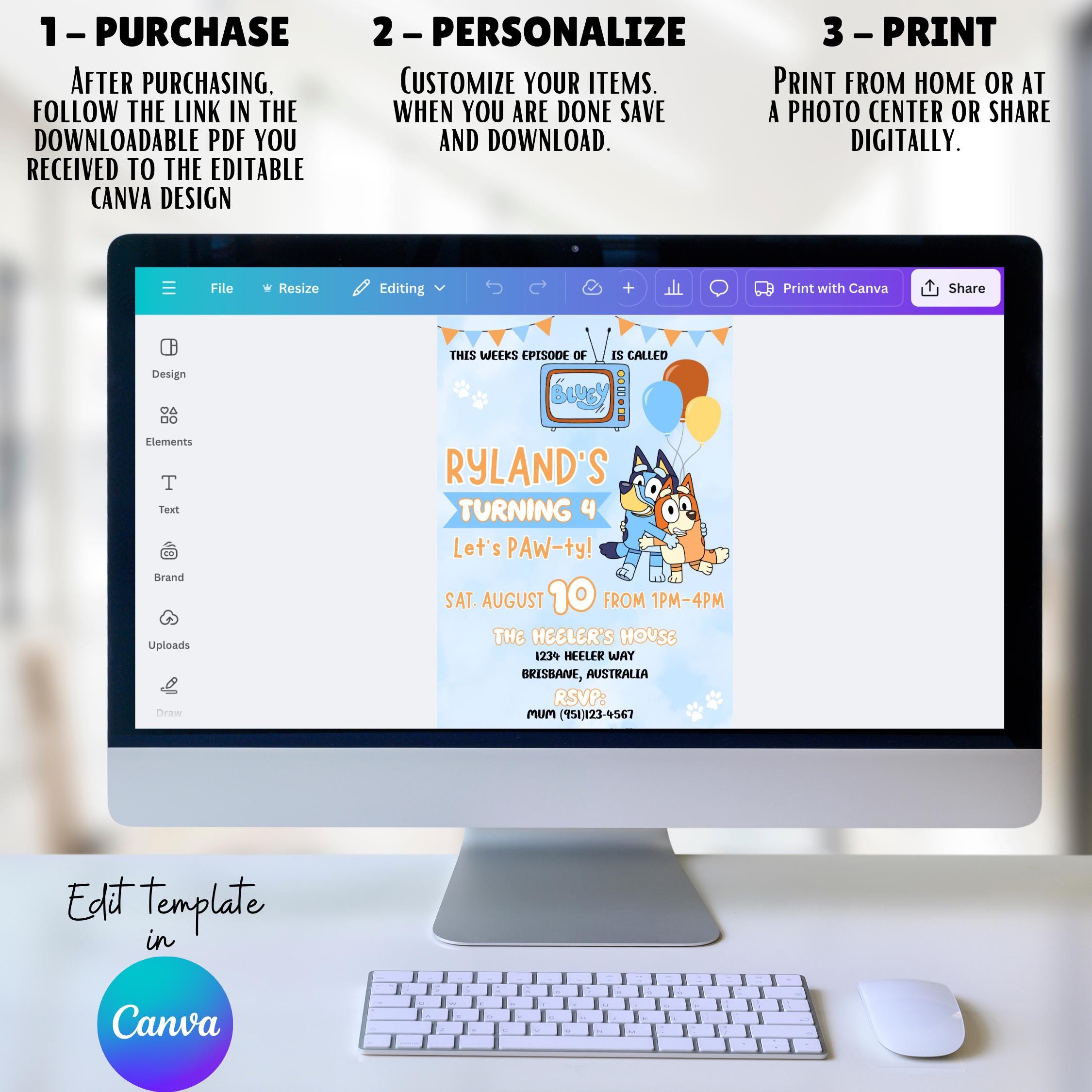 Ryland's Turning 4 Bluey Invite