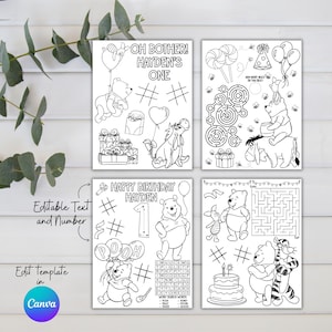 Winnie the Pooh Birthday Coloring Pages | Pooh Bear Printable Coloring Sheets | Birthday Party Activity | Kids Party Fun | Instant Download