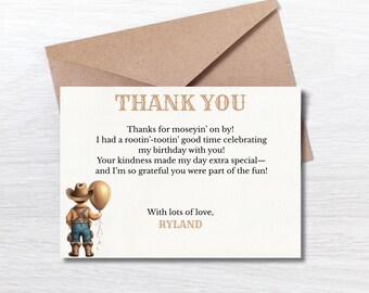 Editable Cowboy Birthday Thank You Card | Printable First Rodeo Thank You Card | Wild West Theme | Boys Birthday Thank You Instant Download