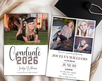 Graduation Invitation, Editable Class of 2026 Grad Party Invite, Senior Announcement, High School-College Graduation