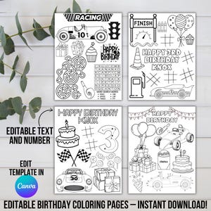 レースカーの誕生日ぬり絵 | レースカーの印刷可能なぬり絵シート | レースカーのパーティーの記念品アクティビティ | キッズパーティーの楽しみ | すぐにダウンロード