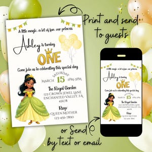 Prinzessin 1. Geburtstag-Party Einladung, bearbeitbare Mädchen ersten Geburtstag einladen, Bayou Prinzessin druckbare Einladung, ONE, Instant Download