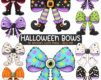 Halloween Bow Clipart, Spooky Cute PNG, Sublimation Graphics, Halloween Craft Designs, Commercial Use