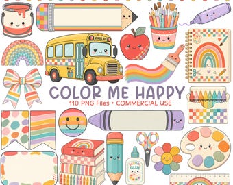 Rainbow Classroom Clipart, School Supplies PNG, Teacher Graphics, Art Class Bulletin Board, Commercial Use