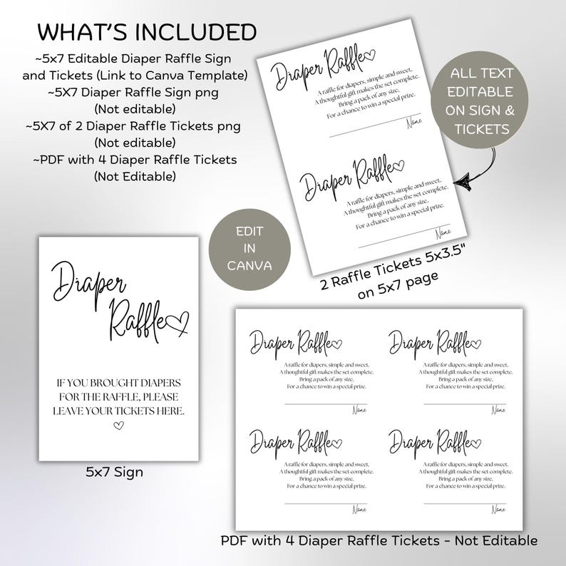 Raffle Script Minimalist Diaper Raffle Sign and Tickets | Baby Shower Raffle ...