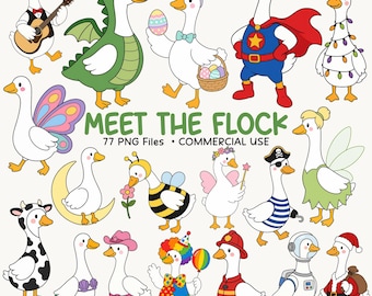 Goose Clipart Bundle, Watercolor Goose PNG, Farm Animal Clip Art, Sublimation, Commercial Use