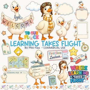 Goose Classroom Clipart Bundle PNG, Bulletin Board Kit, Back to School Clip Art, Classroom Decor, Teacher Graphics, Learning Takes Flight