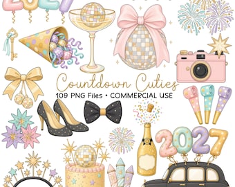 New Year Clipart, New Years Eve PNG, 2027 Party Graphics, Disco Ball, Commercial Use