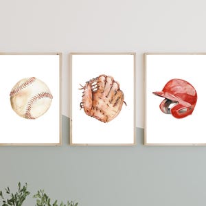 Baseball Nursery or Playroom Prints, Baseball Wall Art, Boy Sports Theme Printable Decor, Kids Baseball Wall Art Print Set INSTANT DOWNLOAD