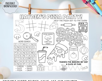 Pizza Party Activity Placemat | Kids Coloring Sheet | Printable Party Favor | Birthday Table Game