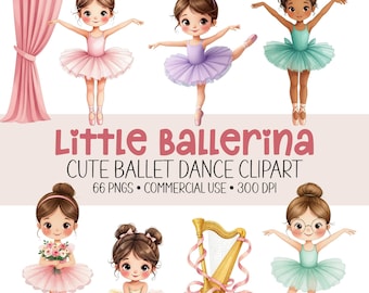 Ballerina Clipart Set – Little Ballet Girls, Dance Graphics, Pastel PNG, Commercial Use, Digital Download
