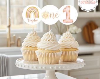 Sunshine Birthday Favor Circles: Little Sunshine Party Decor | First Trip Around the Sun | Editable Name