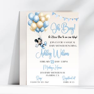 BEWERKBARE Mickey Mouse babyshower uitnodiging, Disney Mickey Mouse douchethema, blauwe Mickey, Oh Boy, Mickey babykaart mm02 DIRECT DOWNLOADEN