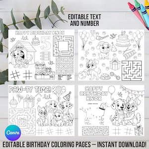 Puppy Birthday Coloring Pages for Kids | The Barkleys™ Printable Blue Dog Party Favors | Editable Instant Download Sheets