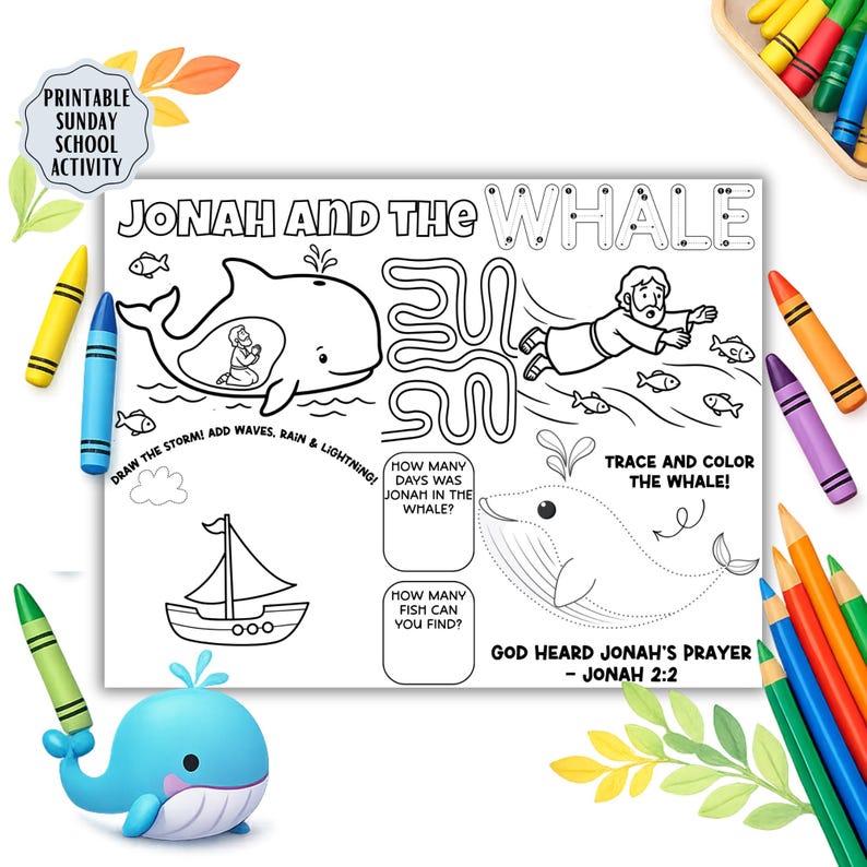 Jonah and the Whale Activity Sheet, Bible Story Worksheet Kids ...