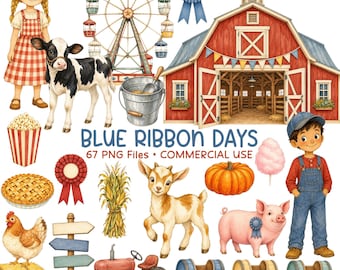 County Fair Clipart, Farm Animals PNG, Fall Festival Graphics, Blue Ribbon Fair, Commercial Use