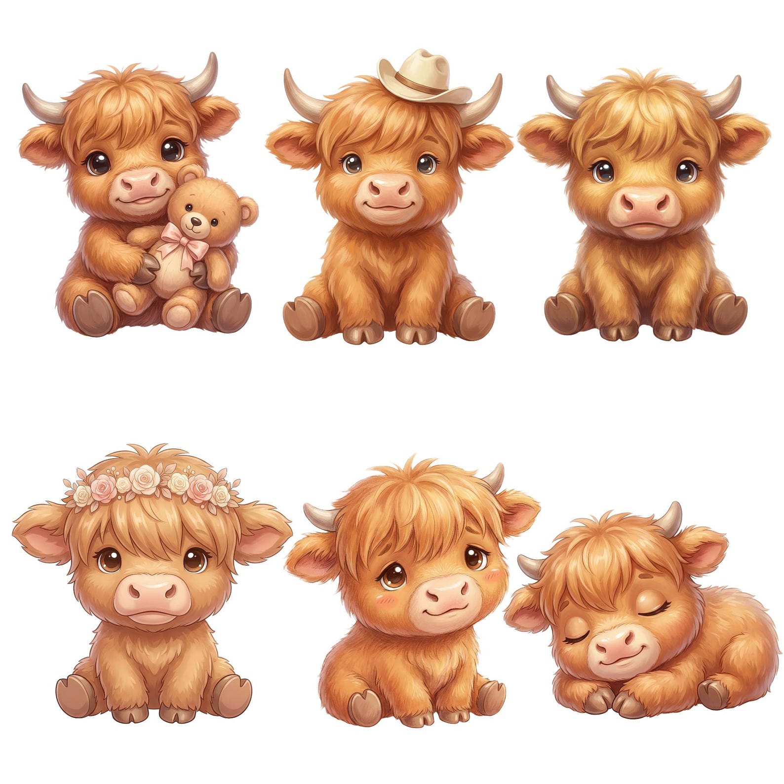Highland Cow Clipart Bundle, Baby Animal Graphics, Neutral Nursery ...