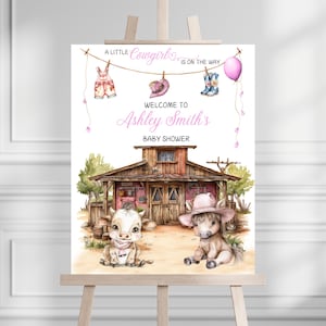 Little Cowgirl Baby Shower Welcome Sign, Rodeo Cowgirl, Wild West, A Cowgirl is on the way, Western Theme Baby Shower EDITABLE TEMPLATE